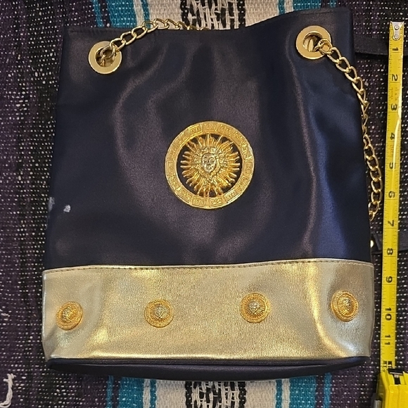 Gold Sun Midnight Blue and Gold Accent Shoulder Bucket Bag Purse - Picture 2 of 8
